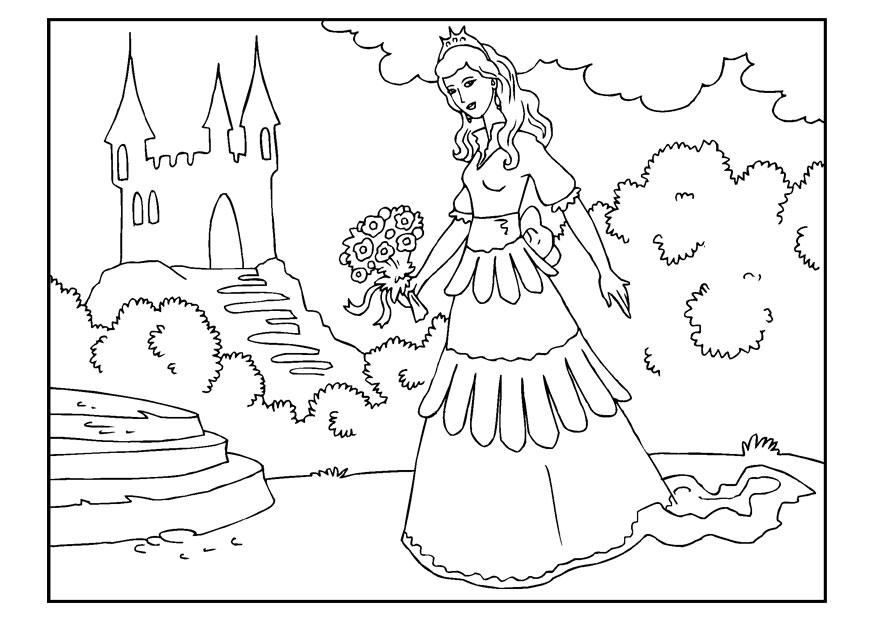 prinsesse med blomster Fargeleggingsbilde prinsesse med blomster