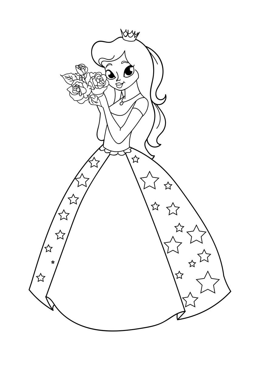 Fargeleggingsbilde prinsesse med blomster