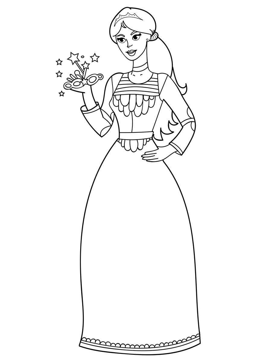 Fargeleggingsbilde prinsesse med maske