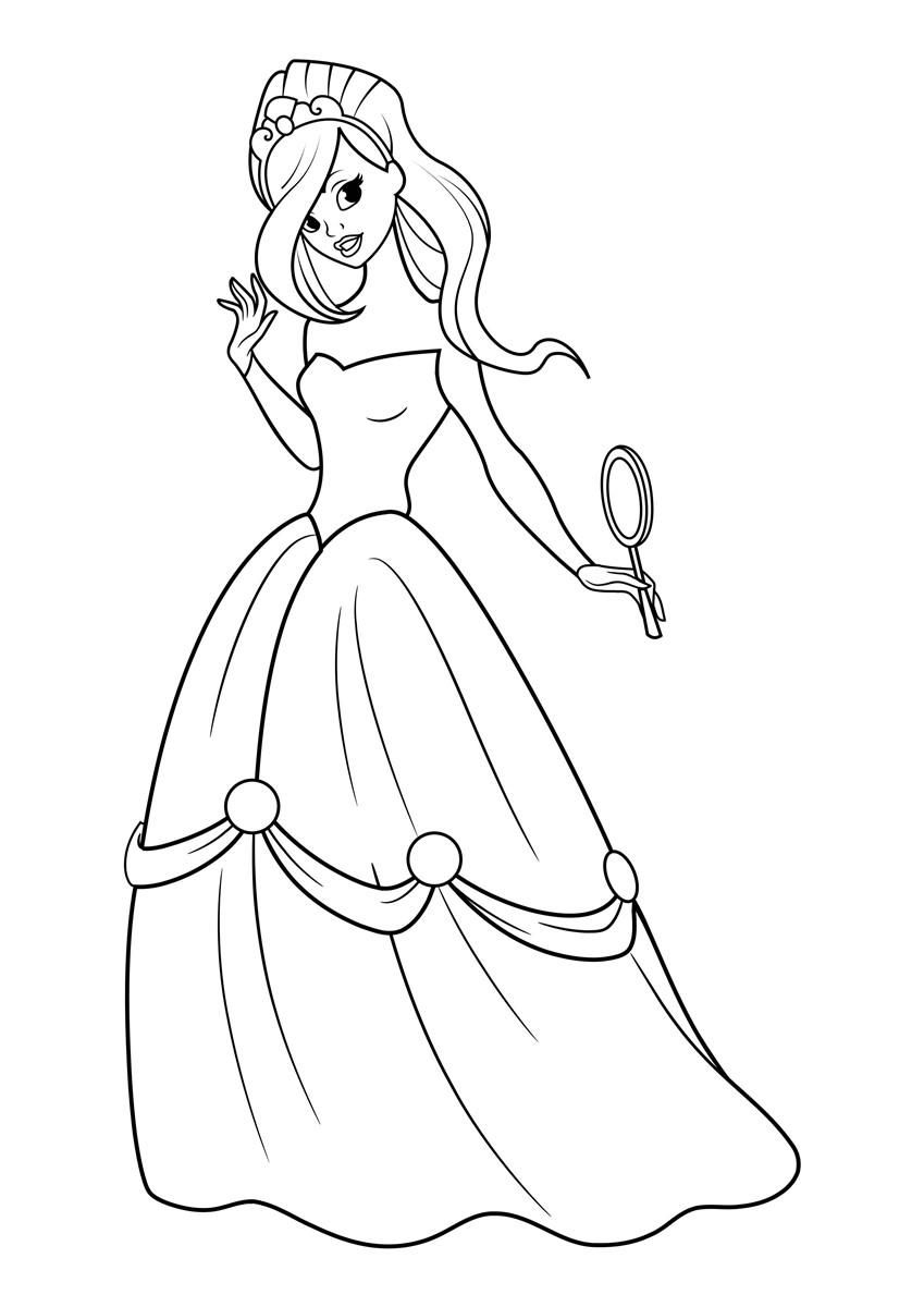 prinsesse med speil Fargeleggingsbilde prinsesse med speil