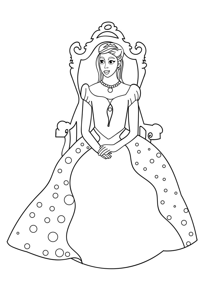 Fargeleggingsbilde prinsesse pA¥ trone