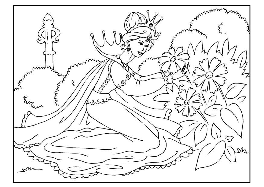 prinsesse som plukker blomster Fargeleggingsbilde prinsesse som plukker blomster