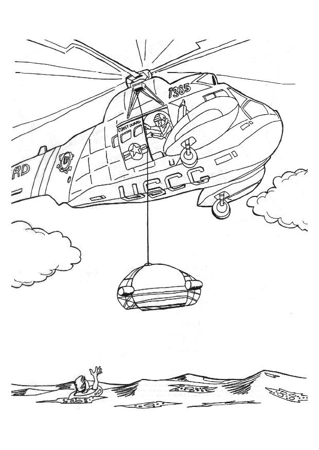 Fargeleggingsbilde reddningsoppdrag med helikopter
