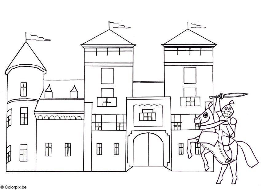 Fargeleggingsbilde ridder og slott