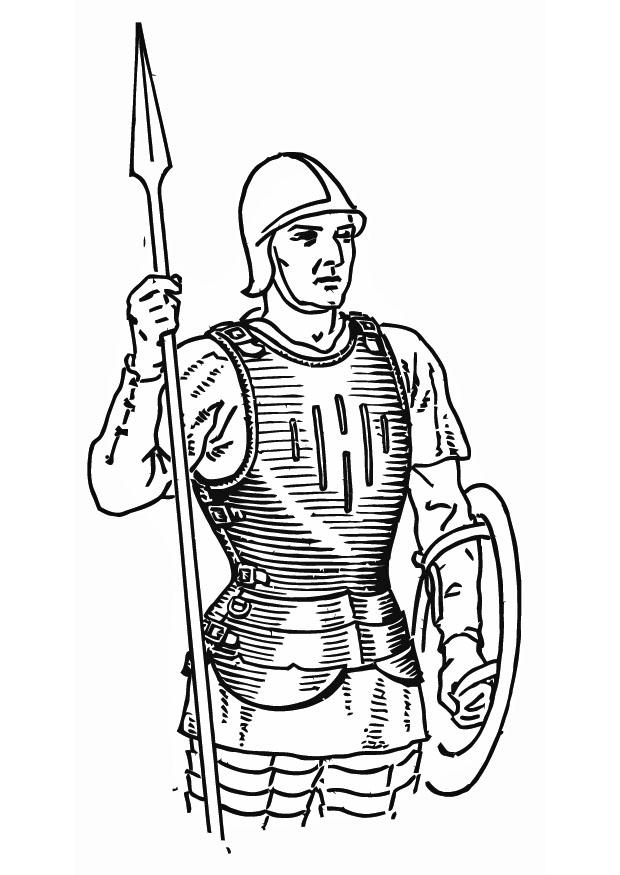 Fargeleggingsbilde soldat med brystskjold
