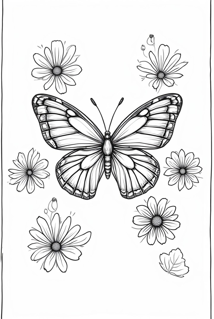sommerfugl blant blomstene Fargeleggingsbilde sommerfugl blant blomstene