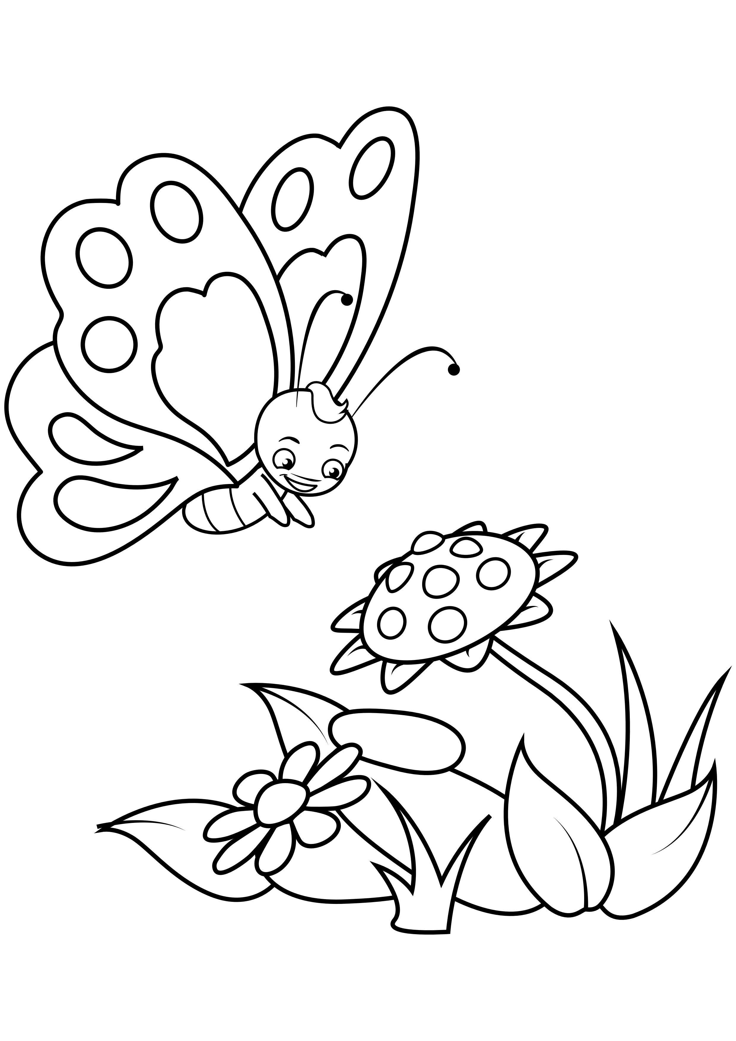 sommerfugl med blomster Fargeleggingsbilde sommerfugl med blomster