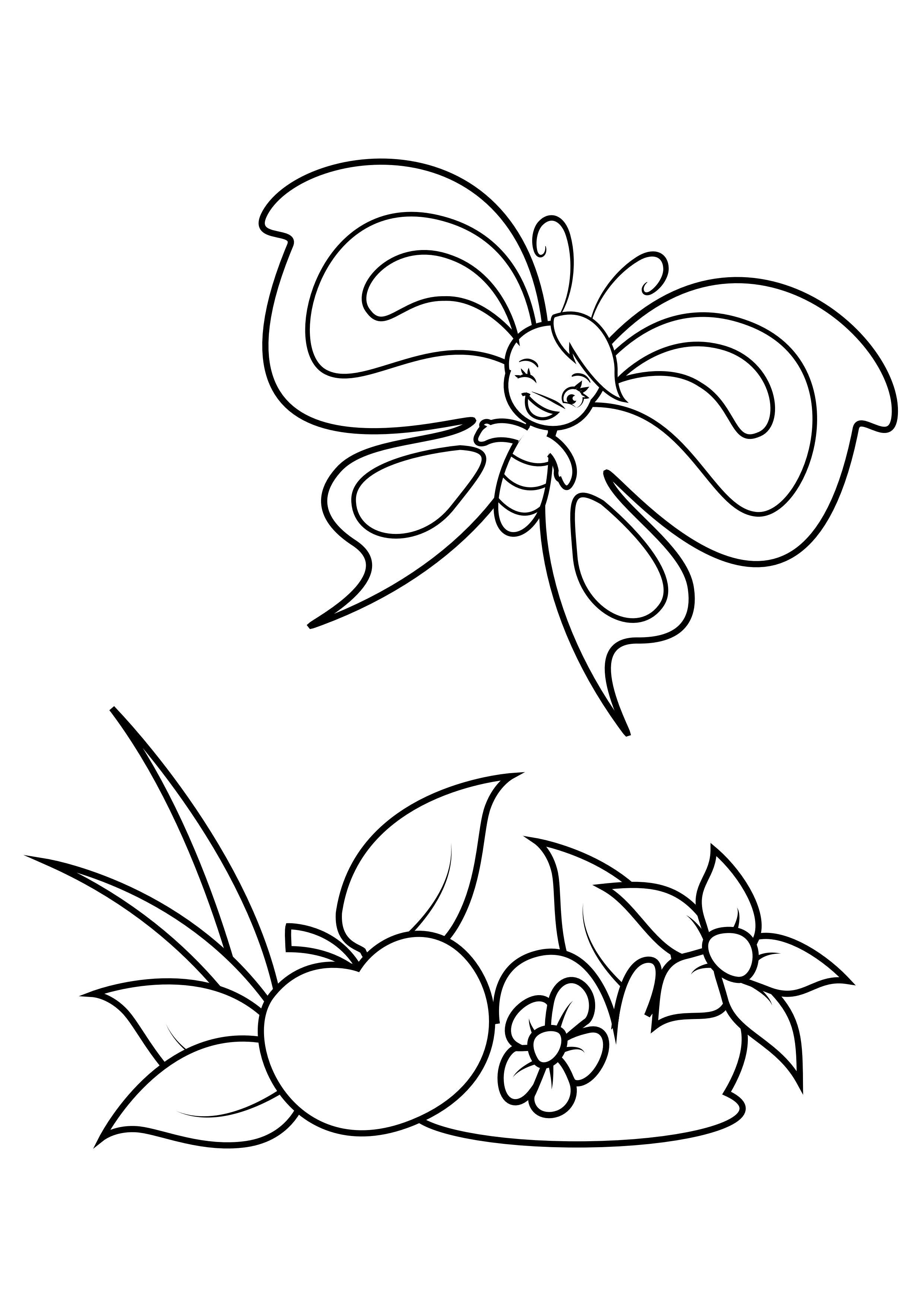 Fargeleggingsbilde sommerfugl ser et eple