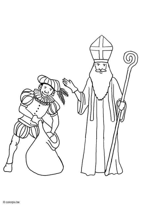 Fargeleggingsbilde st. nikolaus og svarte-petter