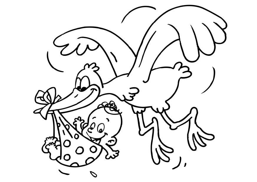 stork og baby Fargeleggingsbilde stork og baby