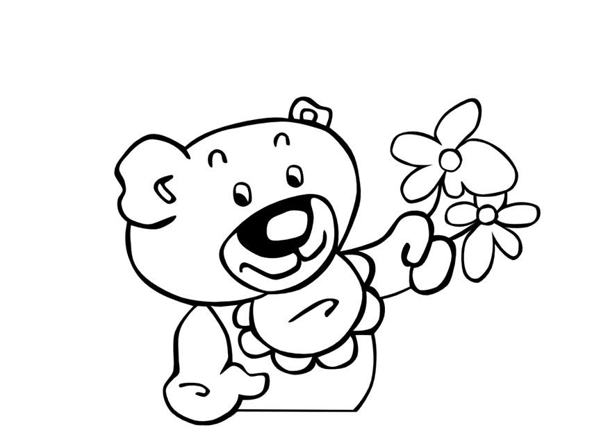 Fargeleggingsbilde teddybjA¸rn med blomster