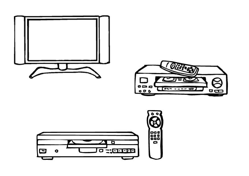 Fargeleggingsbilde tv, video og dvd-spiller