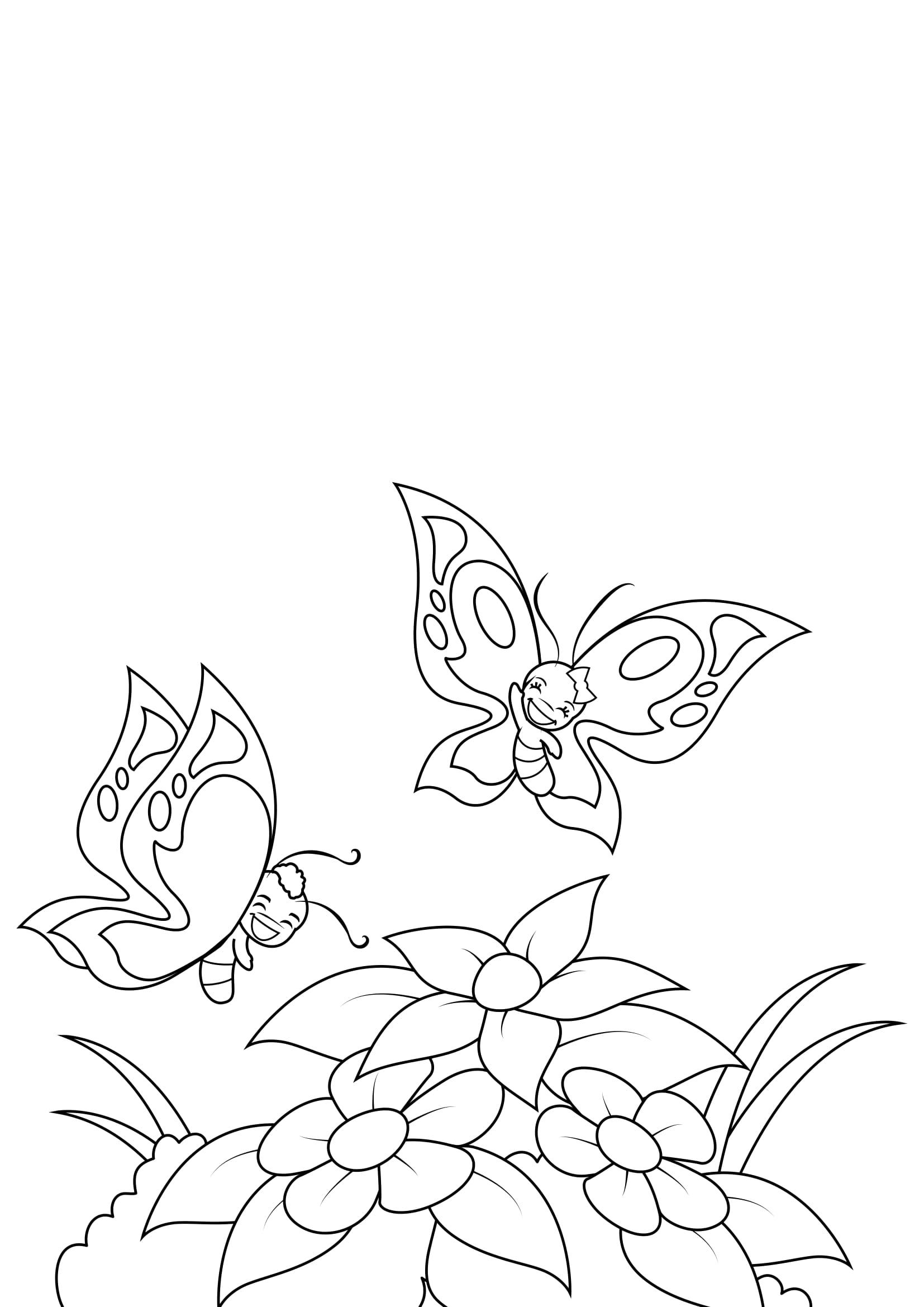 vA¥ren, sommerfugler ved blomstene Fargeleggingsbilde vA¥ren, sommerfugler ved blomstene