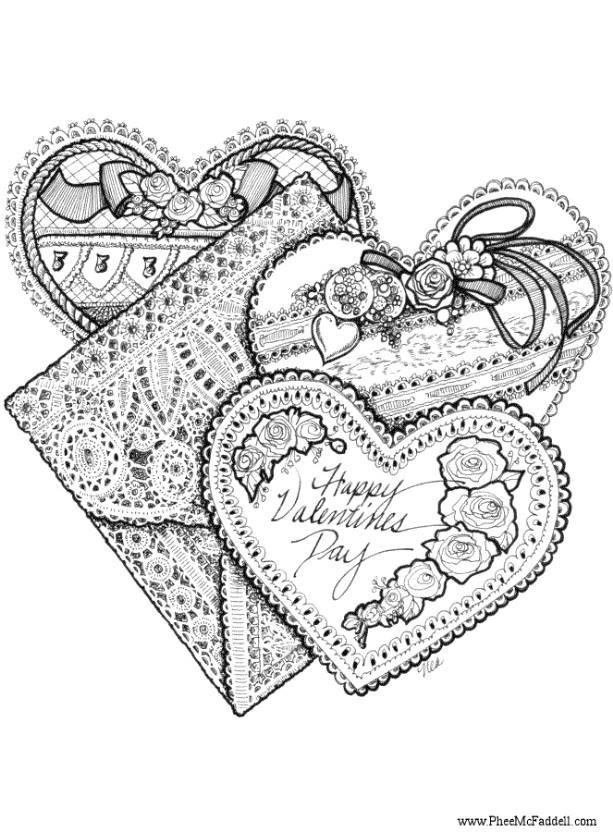 Fargeleggingsbilde valentinhjerter