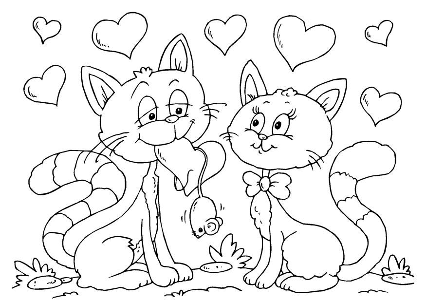valentinsdag katter Fargeleggingsbilde valentinsdag katter