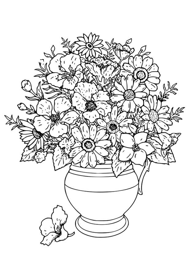 Fargeleggingsbilde vase med markblomster