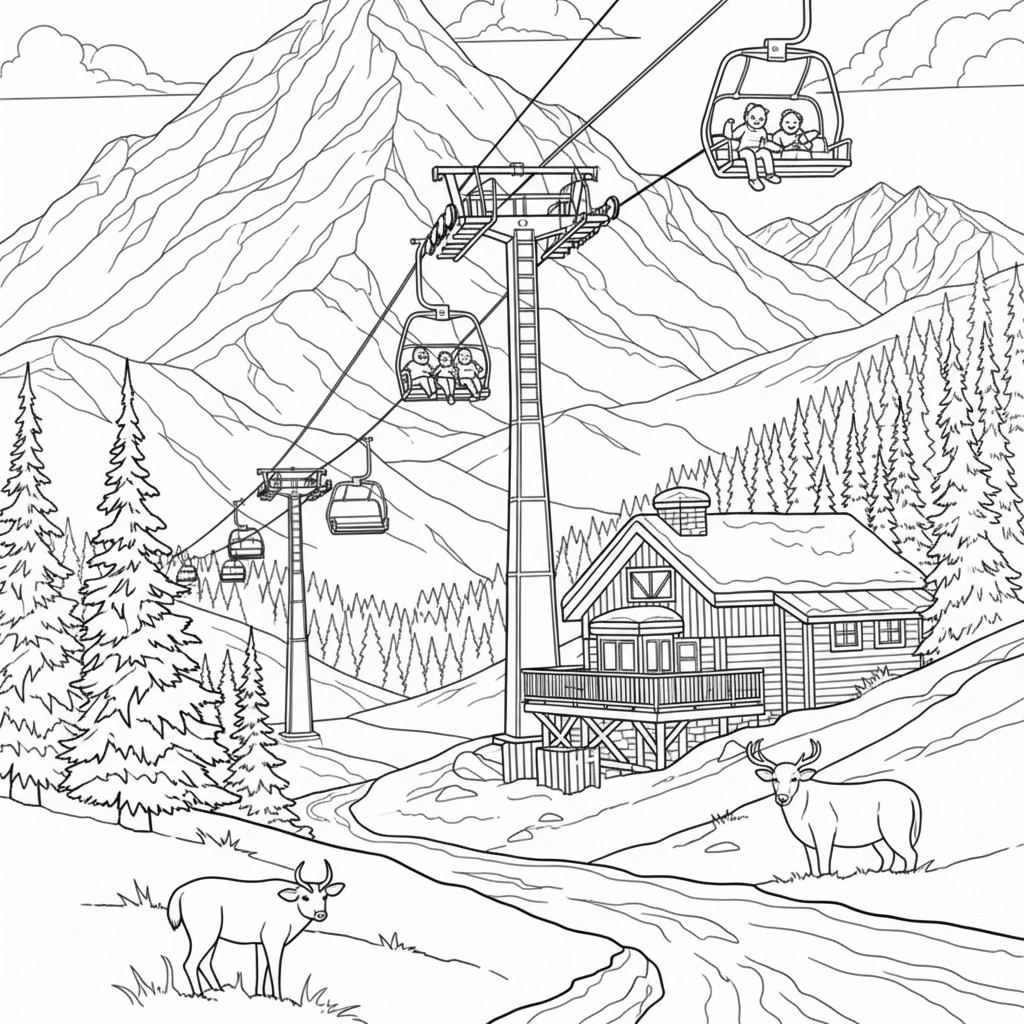 Fargeleggingsbilde vinter i fjellene